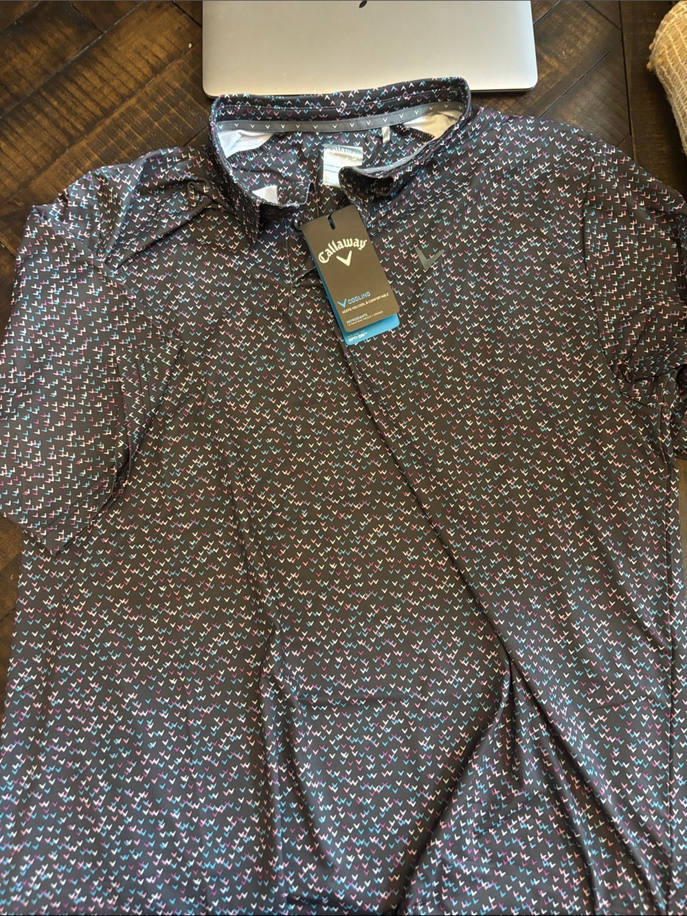 Callaway Men's Black Short-Sleeve Button Down Shirt with Multicolor Print